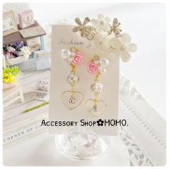 ビジュー♡ローズ♡柄入りガラス玉・:*ハンドメイドピアスorイヤリング♡