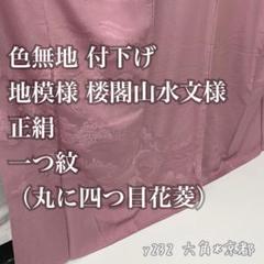 色無地 地模様 楼閣山水文様 一つ紋（丸に四つ目花菱）正絹 y323