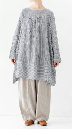 ネストローブ ノーカラー シャツ チュニック 長袖 日本製 綿【F
