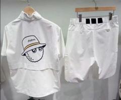 MALBON ☆GOLF メンズ 半袖ホワイト ポロシャツとショートパンツセット MALBON ☆GOLF メンズ 半袖ホワイト ポロシャツとショートパンツ