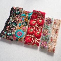 【インド刺繍リボン】50cm ×5本　＜32＞