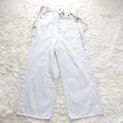 【美品】JOHNBULL　サスペンダー　デニム　アシンメトリー　ワイド　ホワイト