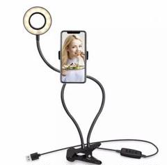 自撮り 4インチリングライト ピンク 電気スタンド クリップ式 自撮りスタンド