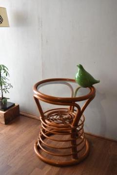 Rattan glass top side table