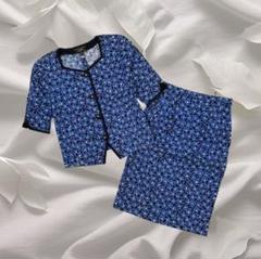 Leilian 花柄 セットアップ スカート ジャケット レトロ ブルー