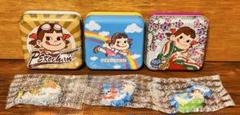 【中古】ペコちゃん空き缶3個 【新品】ペコちゃんあつめてマグネット3個