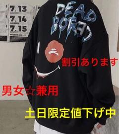 ☆プリントトレーナ-☆韓国ファッション バックプリント メンズレディース 黒