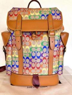 【美品】COACH リュック　マルチカラー　レインボー コーチバックパックリュックマルチカラーレインボー◼️男女兼用旅行