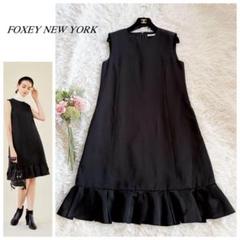 極美品♡フォクシー ベロアワンピース 白襟付き 黒 42/XL 大きい
