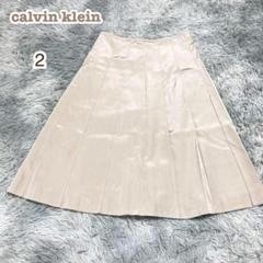 カルバンクライン【M】膝丈フレアスカート シルク混 光沢 清楚 オフィススタイル