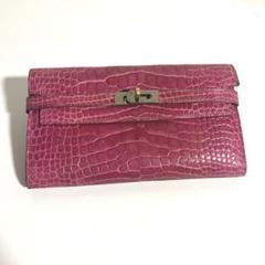 エルメス　ケリーウォレット　クロコ ピンク 長財布　シルバー金具のサムネイル