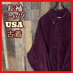 ボタンダウン チェック パープル メンズ L シャツ USA古着 90s 長袖