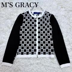 【美品】近年 M’S GRACY 花柄×ロゴ総柄 ジップアップニットジャケット