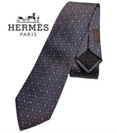 HERMES ダークグレー シルクネクタイ