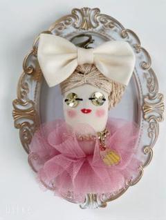 ドールチャームハンドメイド♡リボンクリームくすみピンク