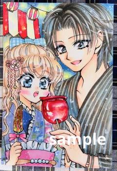 手描き★オリジナルイラスト★夏祭り 男の子と女の子