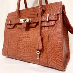 極美品✨ ロダニア　カイマン　ワニ革　トートバッグ　ターンロック　オレンジ