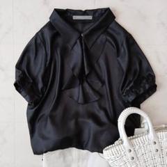 美品 セオリーリュクス シアー フリルブラウス 40 ブラック