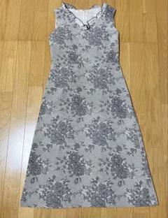 【インエ】ノースリーブワンピース　Iライン　グレー　花柄　Lサイズ
