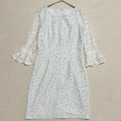 エスリー　ドットフリルひざ丈ワンピース　M 七分袖　フォーマル　a2198