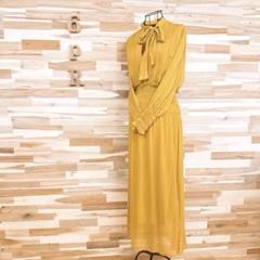 【ザラ】リボン タイ付き シフォン ロング ドレス ワンピース XS 黄土色