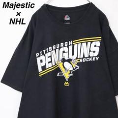 US古着 NHL ペンギンズ ホッケーシャツ ユニフォーム L 黒イエロー】