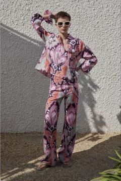 新品 タグ付 ZARA リネン ブレンド ペイズリー 柄 プリント パンツ XS