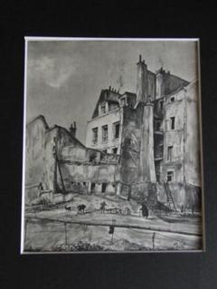 藤田嗣治、【パリのムフタール通り 】、希少な限定額装用画集画 藤田嗣治、【パリのムフタール通り 】、希少な限定額装用画集画