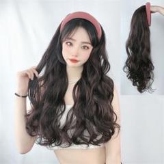 【再入荷★】韓国 ロング カチューシャ付き コスプレ 茶 ゆる巻き ウィッグ