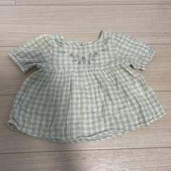 テータテート　ギンガムチェック　トップス　薄緑　80