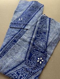 有松絞り　浴衣　ブルー　花　更紗