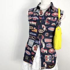 y2k❤️ HYSTERIC MINI レーシング ロゴ ノースリーブ シャツ