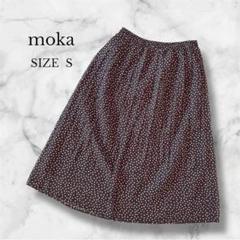 moka フレアスカート 膝丈 ドット ウエストゴム 綺麗め 春夏 ブラック S