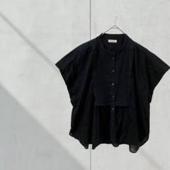 T372【フェリシモ】カットソー　ピンタック　透け感　春夏　ゆったり　黒　Ｍ　麻