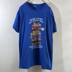 T-184 cat book プリント Tシャツ ブルー L