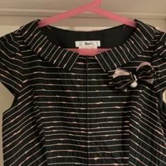 美品♡ルネ Rene ボーダーワンピース リボンブローチ付34TISSUE社生地 美品♡ルネ Rene ボーダーワンピース リボンブローチ付34TISSUE