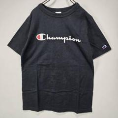 Champion　半袖　Tシャツ　M　ビッグプリント　ロゴ　ブラック　古着コーデ