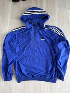 adidas 青 ナイロンジャケット フード付き
