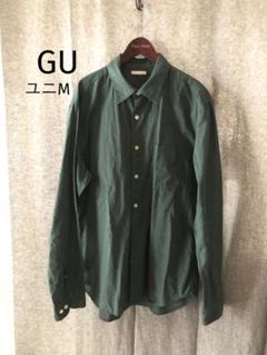 GUグリーン M リネンコットンシャツ