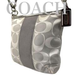 【良品】COACH シグネチャー ショルダーバッグ シルバー 120