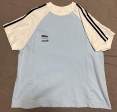 【出品今月末まで】Tシャツ　袖ライン　配色切替　ラグラン　ユニセックス　水色　白