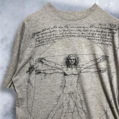 BGNT アート Tシャツ 古着 グレー ウィトルウィウス的人体図 ダヴィンチ