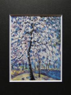 神道友貴子、【しだれ桜】、希少な額装用画集より、美品、新品額装付 神道友貴子、【しだれ桜】、希少な額装用画集より、美品、新品額装付