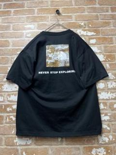 ノースフェイス　Tシャツ　黒　迷彩　ワンポイント　バックプリント　古着