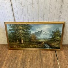 【30％OFF】 油絵 油彩画 風景画 大判 アンティーク 自然 額縁 絵画 木 川 山 絵画