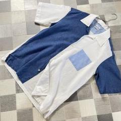 【L】チャオ ☆ フレンチリネン 麻綿 ブロック切替シャツ 半袖 夏