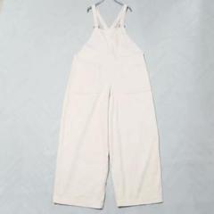 美品★かぐれ デニムサロペット オーバーオール コットン100 アイボリー F 美品☆かぐれ デニムサロペット オーバーオール コットン100