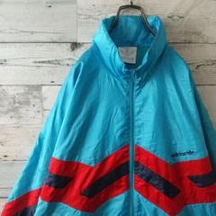 超ドでか☆アディダス 刺繍ロゴ マルチカラー ナイロンジャケット 4L 90s