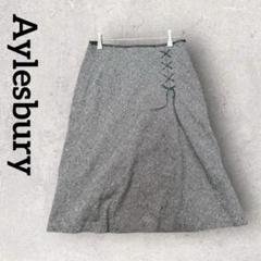 Aylesbury ひざ丈 Aライン フレアスカート（F）グレー ウール リボン