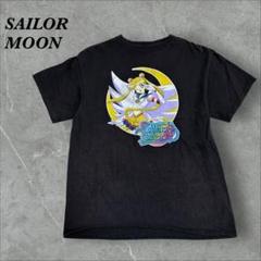 140]セーラームーン ロゴ入り 半袖Tシャツ古着ブラック黒アニメーションY2K
